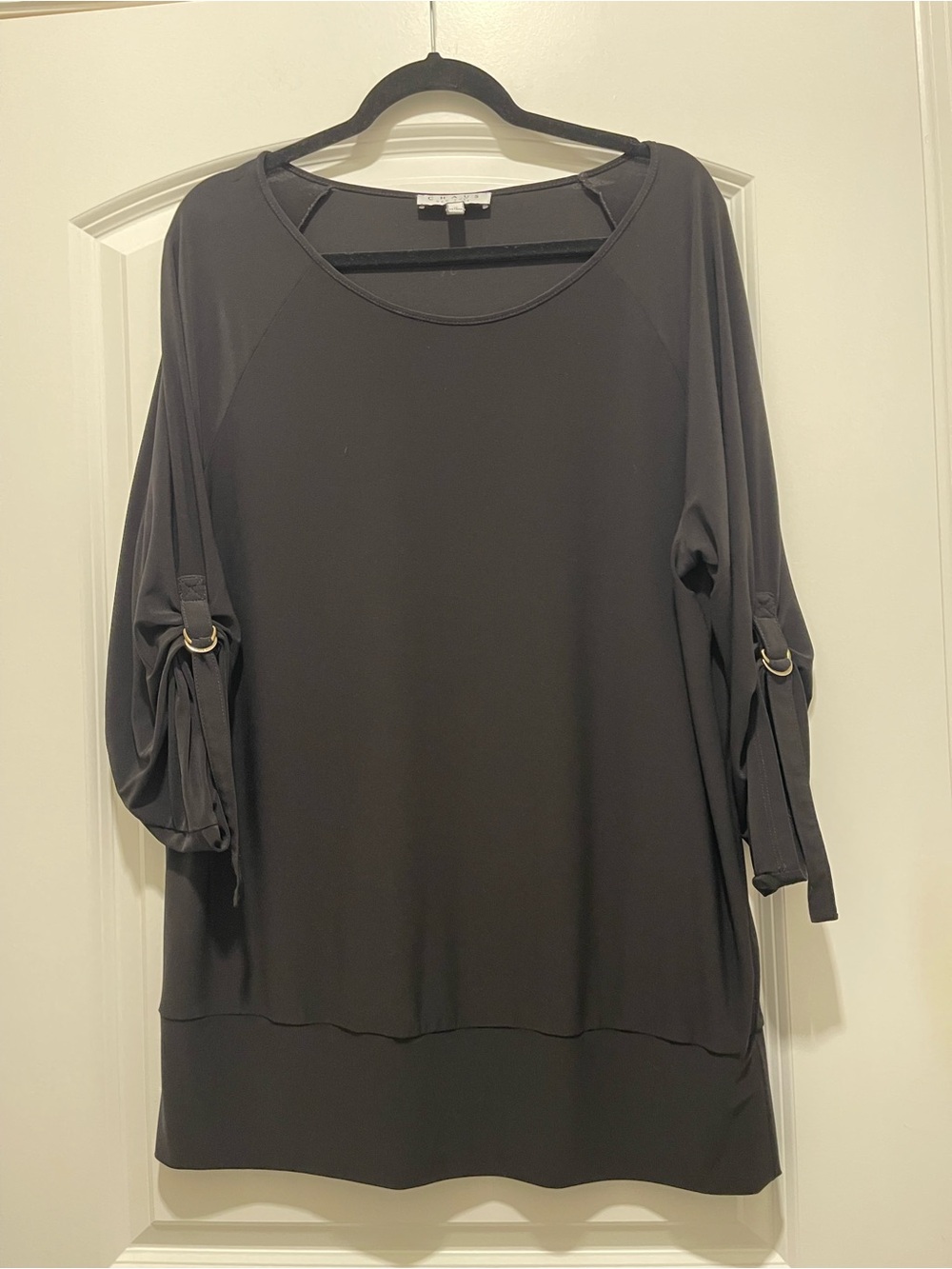 Chaus Black Long-Sleeve Roll-Tab Tunic Top